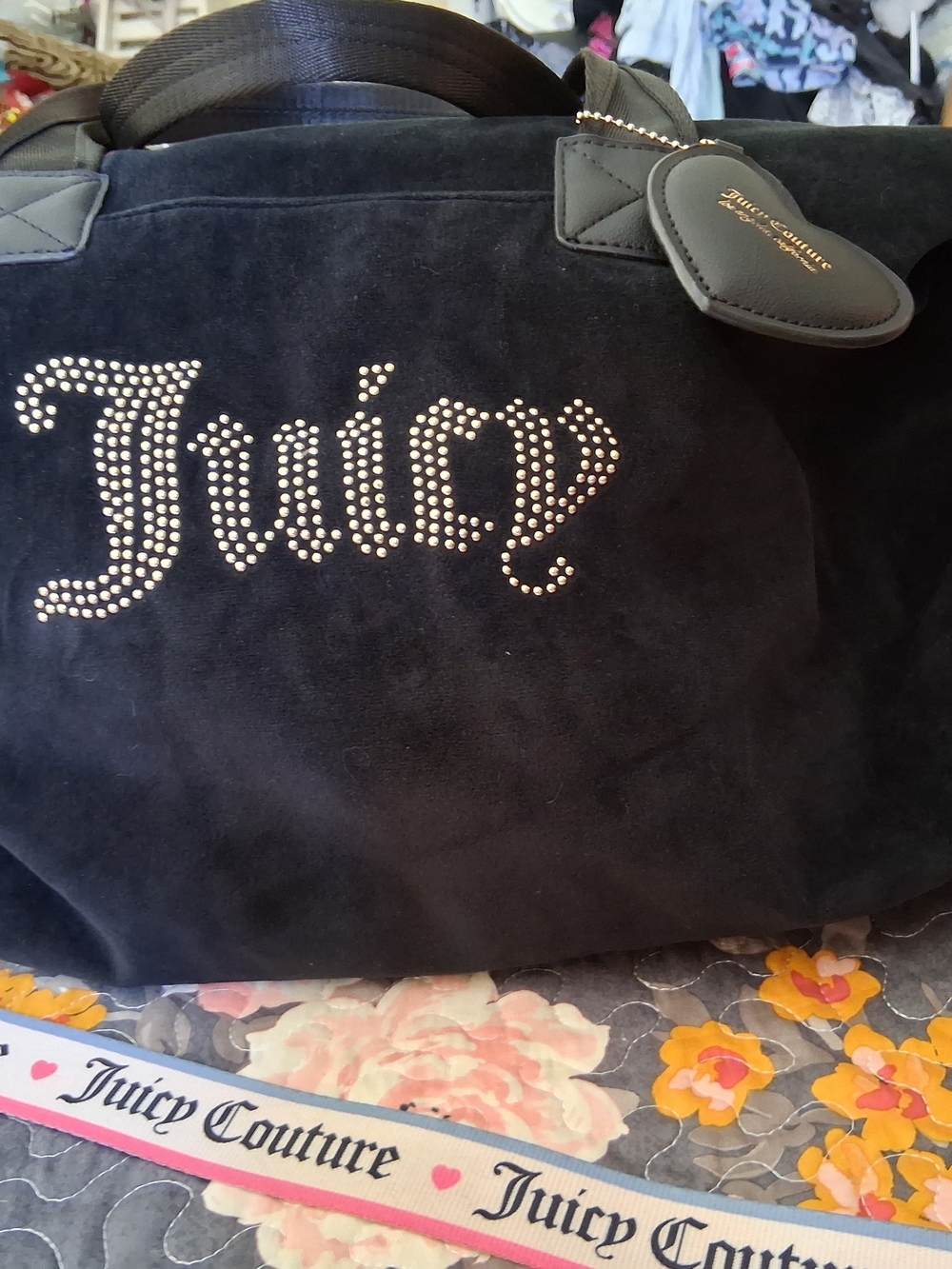 Juicy Couture Black Suede Studded Tote Bag